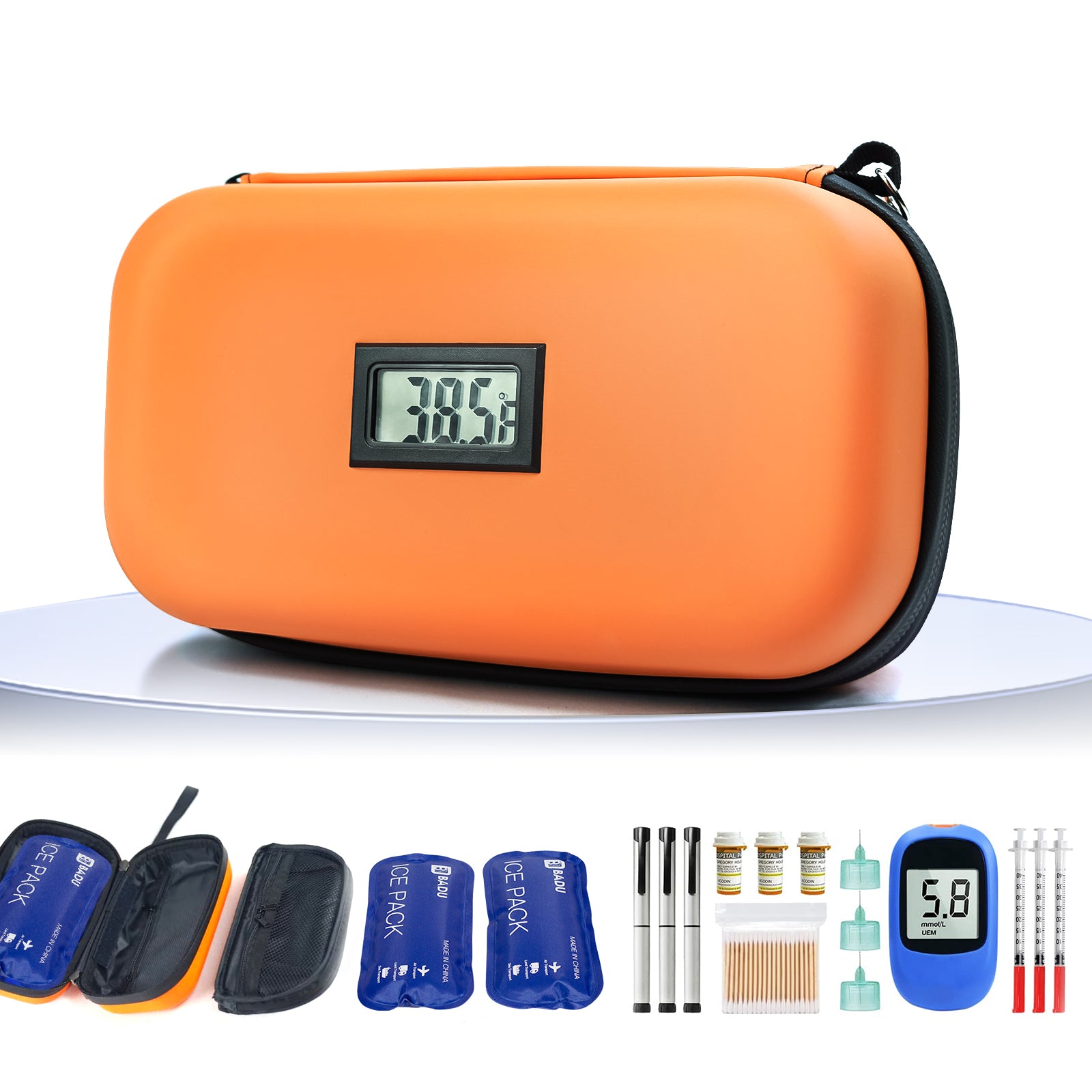 Gosemai TSA Approved Insulin Cooler Travel Case Medication Cooler for Travel with Temperature Display Diabetic Medication Organizer Medical Travel Cooler Bag with 2 Ice Pack