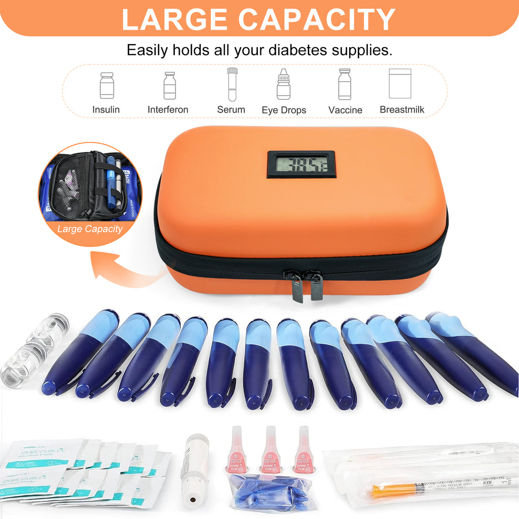 Gosemai TSA Approved Insulin Cooler Travel Case Medication Cooler for Travel with Temperature Display Diabetic Medication Organizer Medical Travel Cooler Bag with 2 Ice Pack
