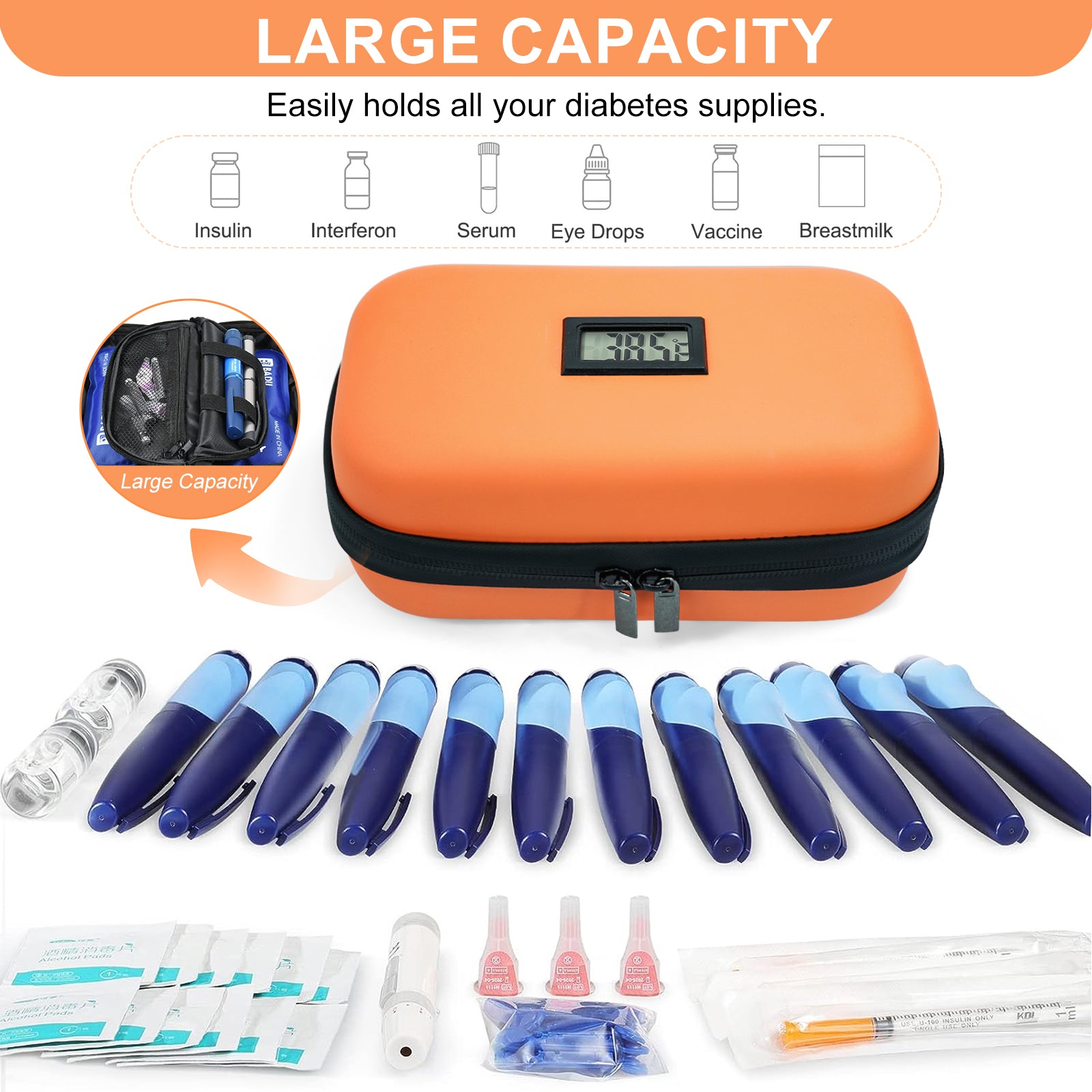 Gosemai TSA Approved Insulin Cooler Travel Case Medication Cooler for Travel with Temperature Display Diabetic Medication Organizer Medical Travel Cooler Bag with 2 Ice Pack