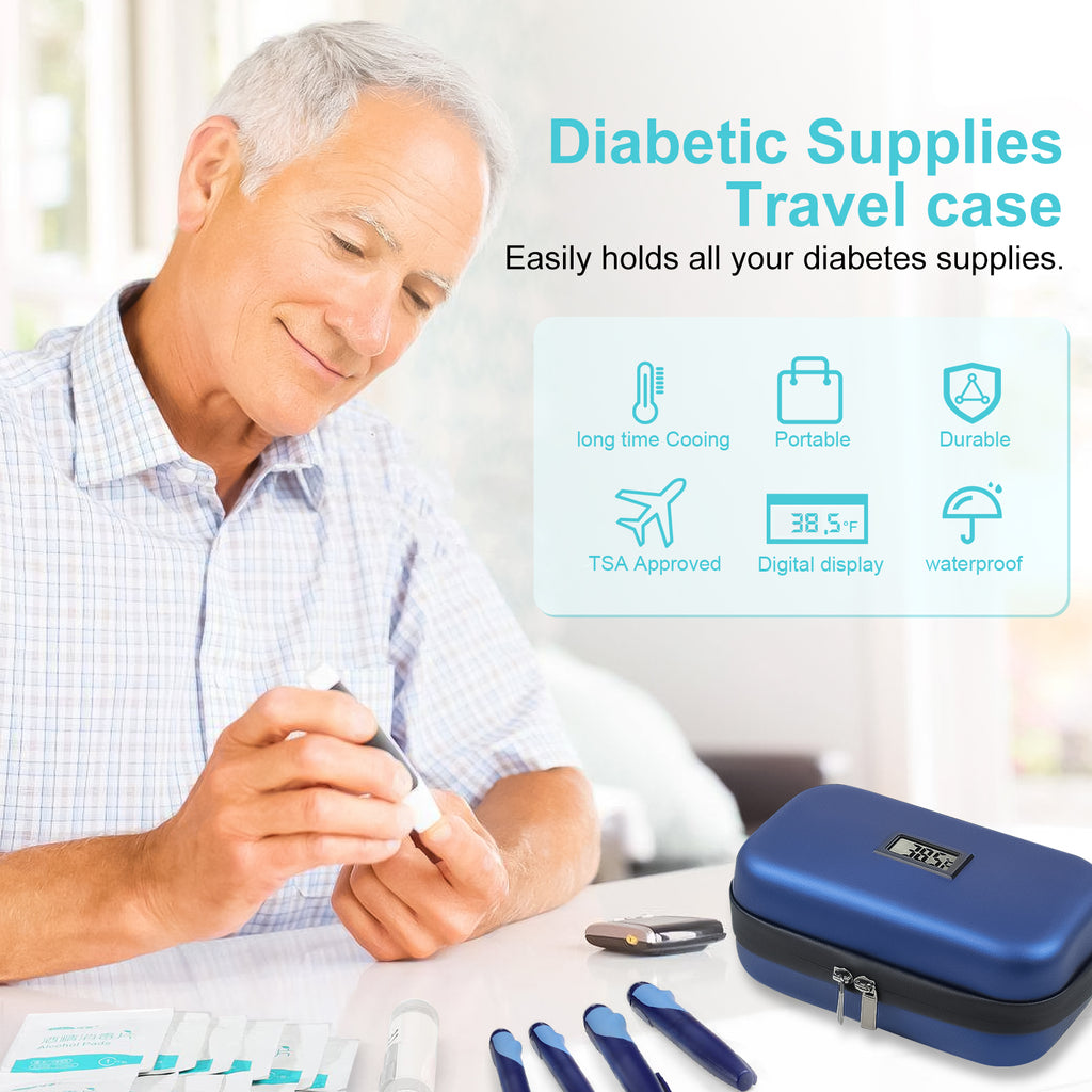 Gosemai Insulin Cooler Travel Case TSA Approved Medication Diabetic Cooler for Travel with Temperature Display Refrigerated Medicine Organizer Bag with 2 Ice Pack
