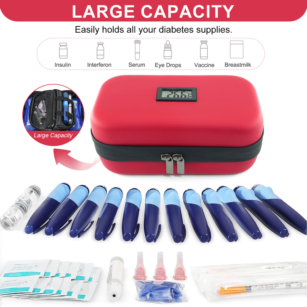 Gosemai TSA Approved Insulin Cooler Travel Case Medication Cooler for Travel with Thermometer Temperature Display Diabetic Medication Organizer Medical Travel Cooler Bag with 2 Ice Pack