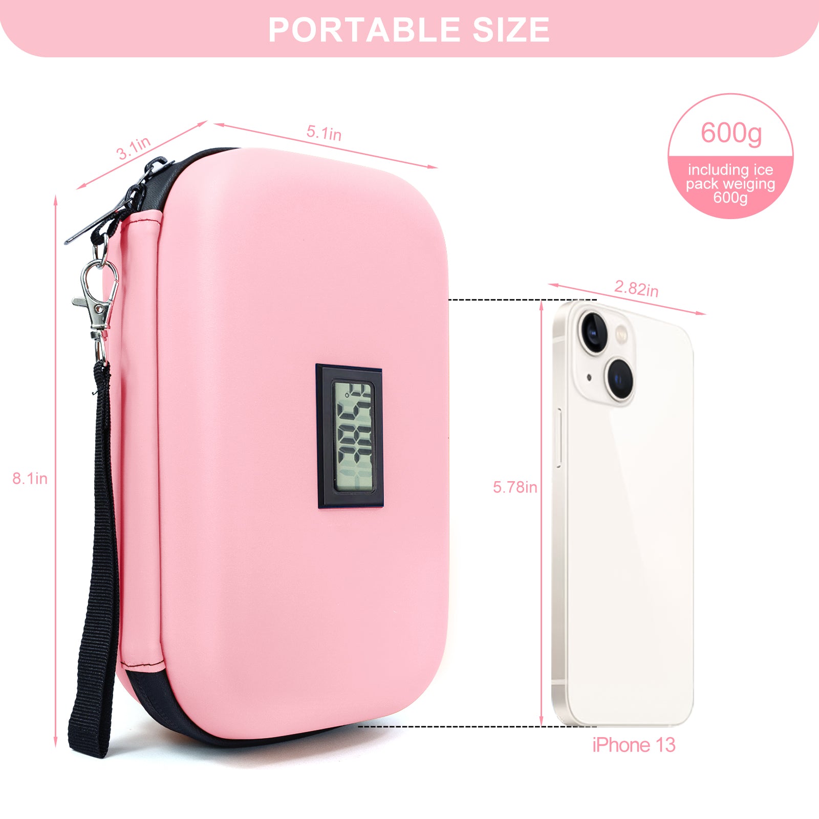 Gosemai TSA Approved Insulin Cooler Travel Case Medication Cooler for Travel with Thermometer Temperature Display Diabetic Medication Organizer Medical Travel Cooler Bag with 2 Ice Pack
