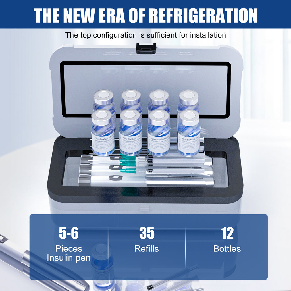 Insulin Cooler Travel Case Box for 5-8 pens Adjustable Fahrenheit Temperature Medication Cooler for Travel, Diabetic Travel Case Diabetes Medicine Freezer 0.55L Capacity(No Battery Need Power Supply)