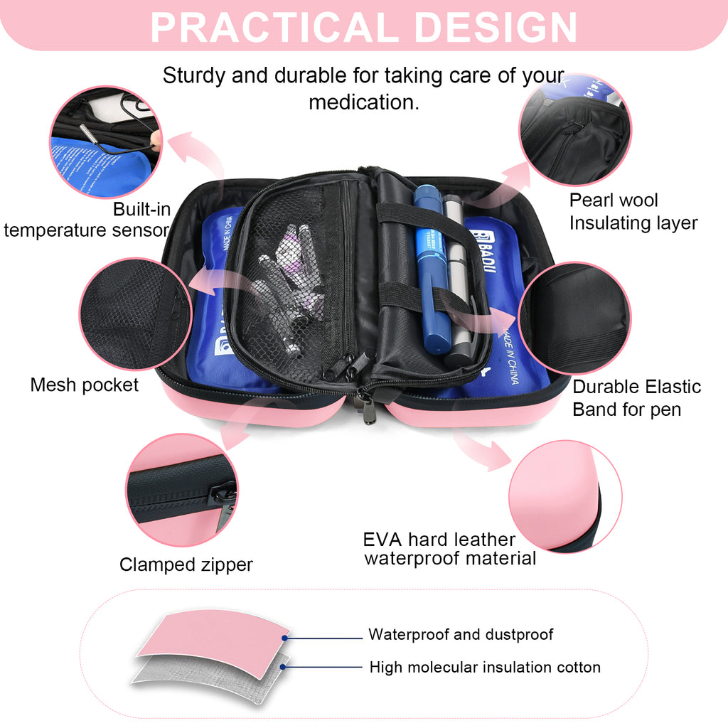 Gosemai TSA Approved Insulin Cooler Travel Case Medication Cooler for Travel with Thermometer Temperature Display Diabetic Medication Organizer Medical Travel Cooler Bag with 2 Ice Pack