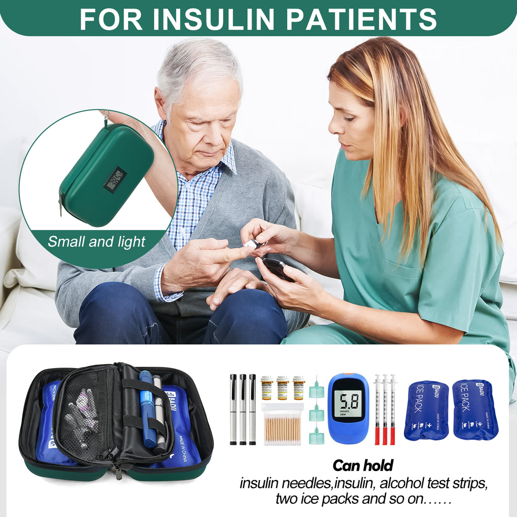 Gosemai TSA Approved Insulin Cooler Travel Case Medication Cooler for Travel with Thermometer Temperature Display Diabetic Medication Organizer Medical Travel Cooler Bag with 2 Ice Pack (Green)