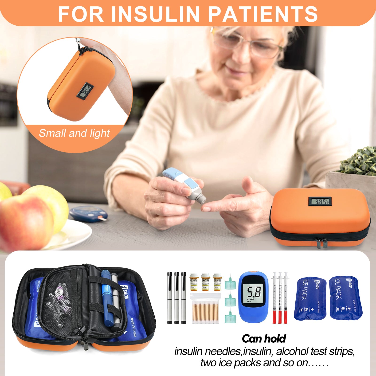 Gosemai TSA Approved Insulin Cooler Travel Case Medication Cooler for Travel with Temperature Display Diabetic Medication Organizer Medical Travel Cooler Bag with 2 Ice Pack