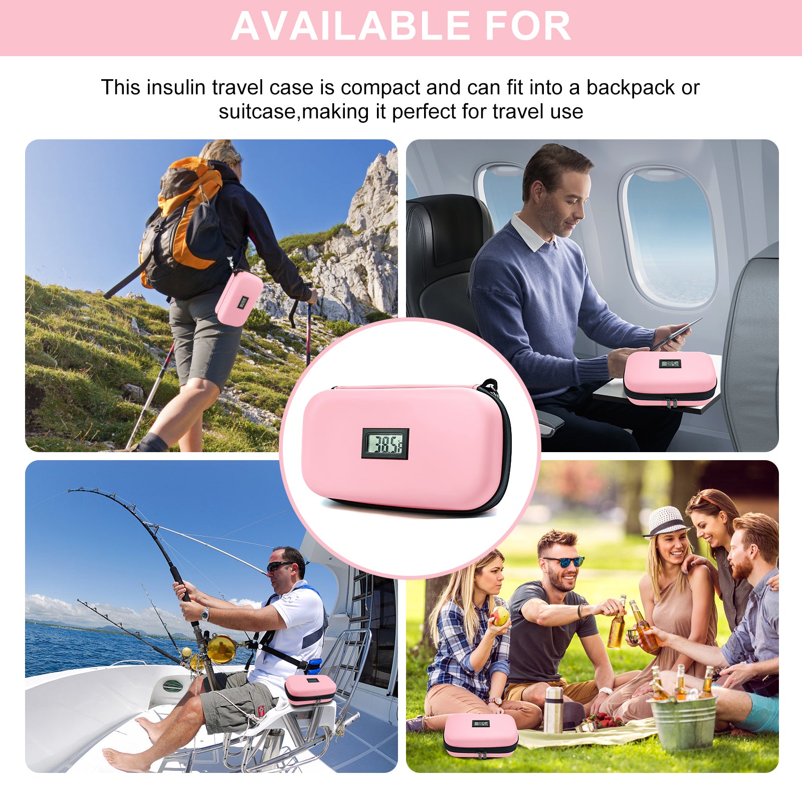 Gosemai TSA Approved Insulin Cooler Travel Case Medication Cooler for Travel with Thermometer Temperature Display Diabetic Medication Organizer Medical Travel Cooler Bag with 2 Ice Pack